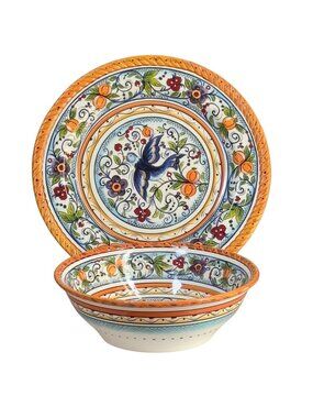 TABLETOPS Gallery Hand Painted Villa Paradiso Decorative Bowl & Plate Set